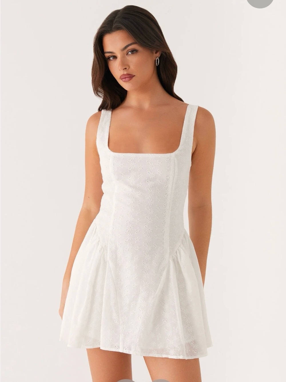 Peppermayo White Square-Neck Eyelet Mini